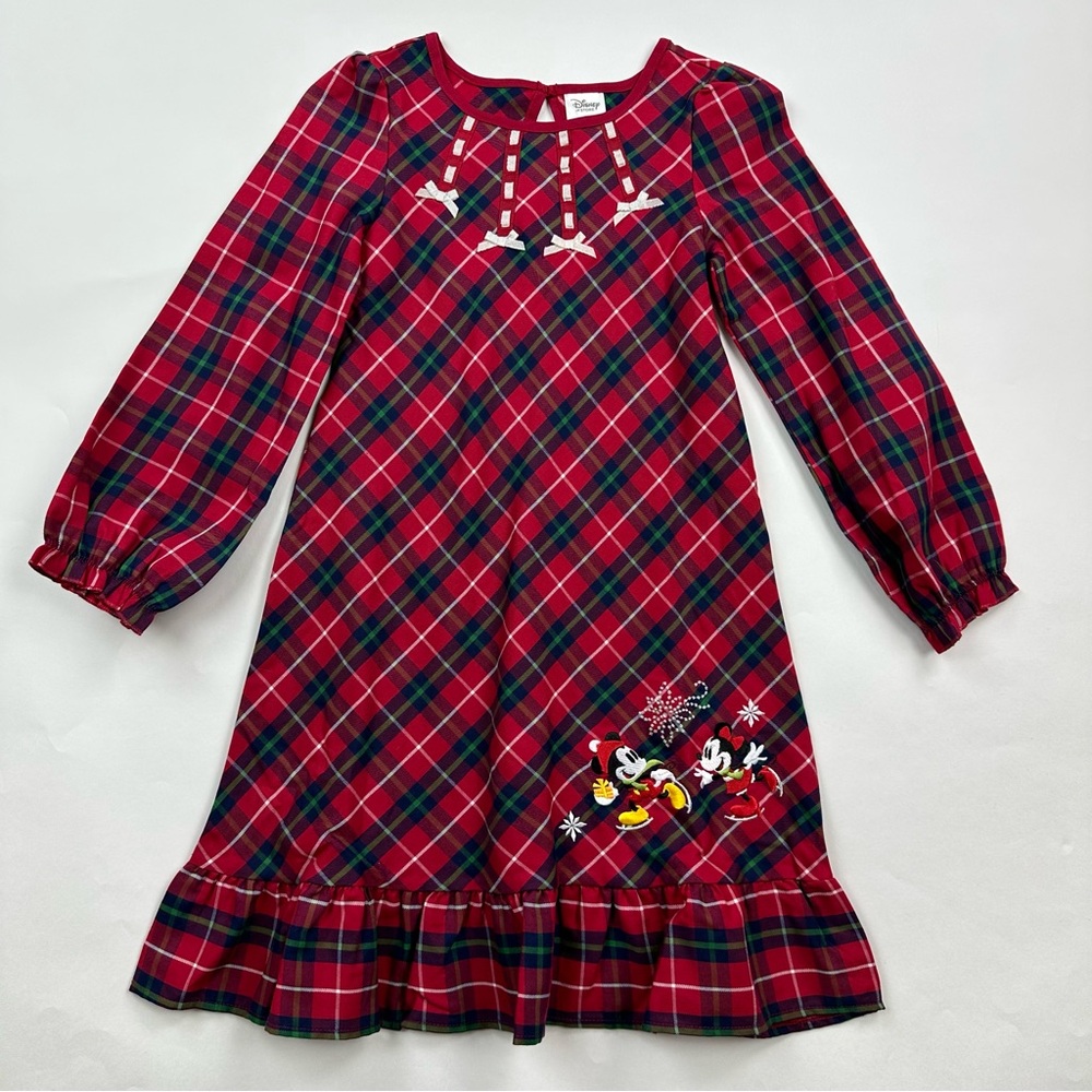 Disney Red Plaid Mickey Minnie Night Gown Size 7/8